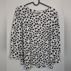 Melloday Black and White Abstract 3/4 sleeve blouse - size L